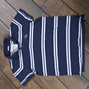 Boys size XL navy blue and white striped Abercrombie short sleeve shirt